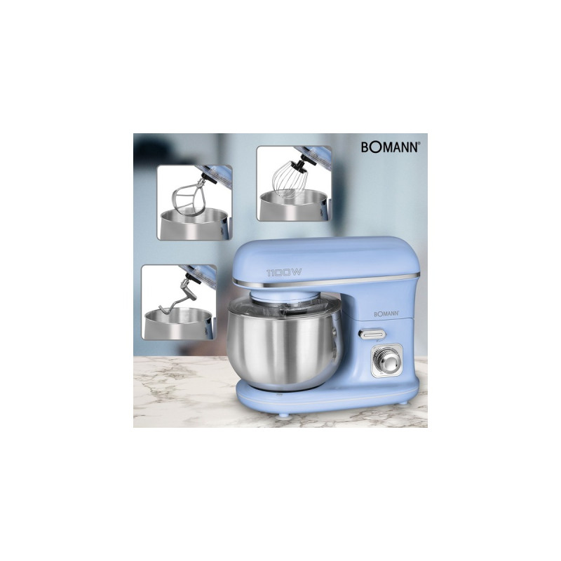 Bomann Knetmaschine KM 6030, Küchenmaschine(hellblau/silber, 1.100 Watt)