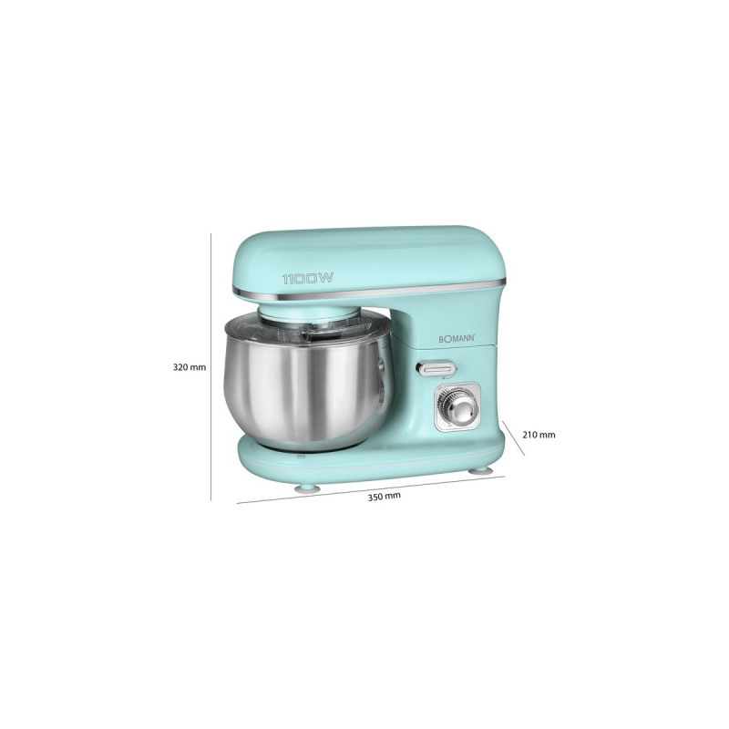 Bomann Knetmaschine KM 6030, Küchenmaschine(türkis/silber, 1.100 Watt)