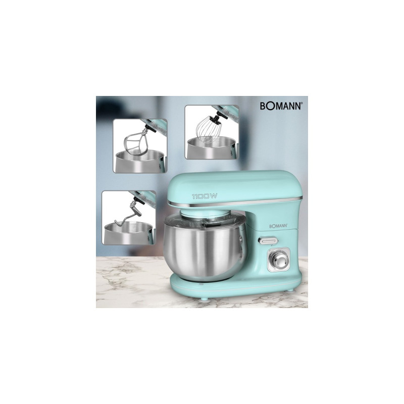 Bomann Knetmaschine KM 6030, Küchenmaschine(türkis/silber, 1.100 Watt)