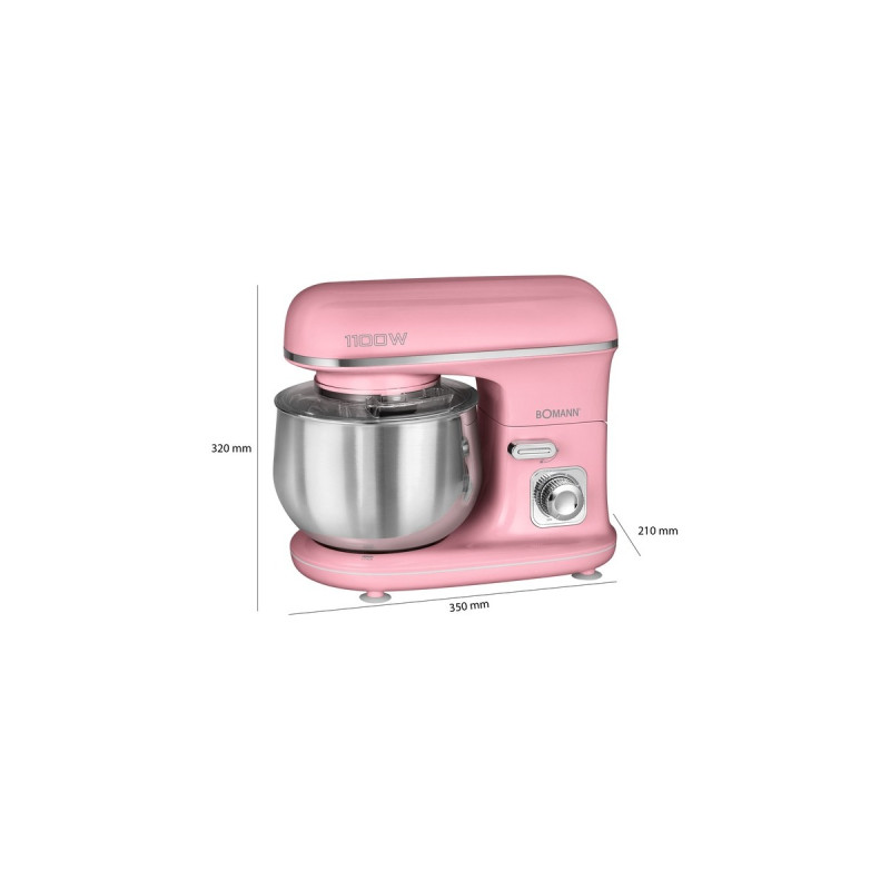 Bomann Knetmaschine KM 6030, Küchenmaschine(rosa/silber, 1.100 Watt)