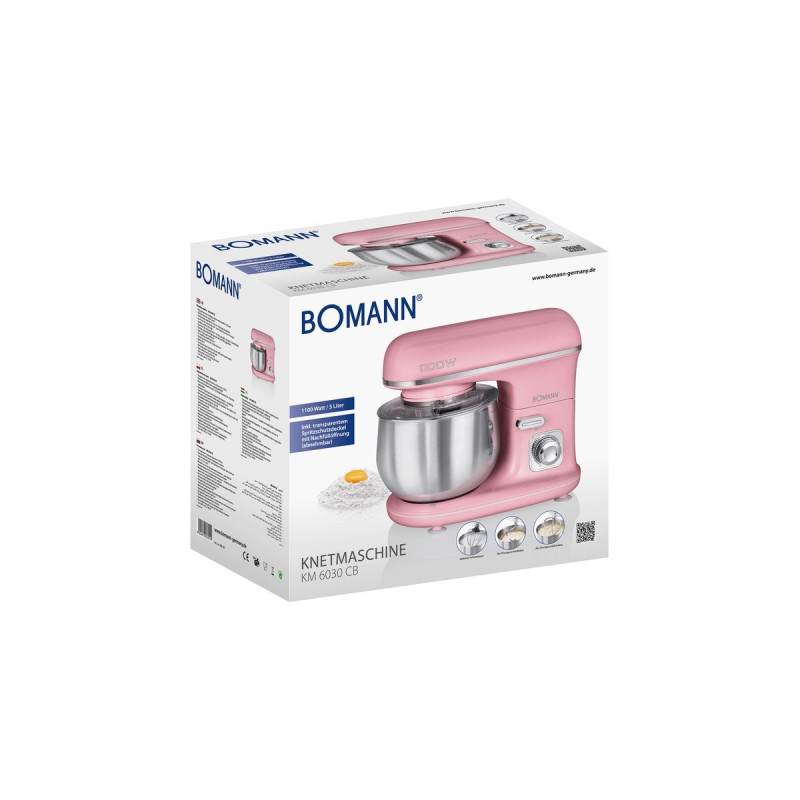 Bomann Knetmaschine KM 6030, Küchenmaschine(rosa/silber, 1.100 Watt)