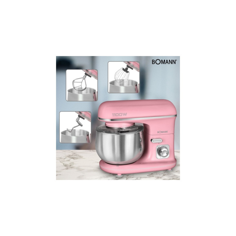 Bomann Knetmaschine KM 6030, Küchenmaschine(rosa/silber, 1.100 Watt)