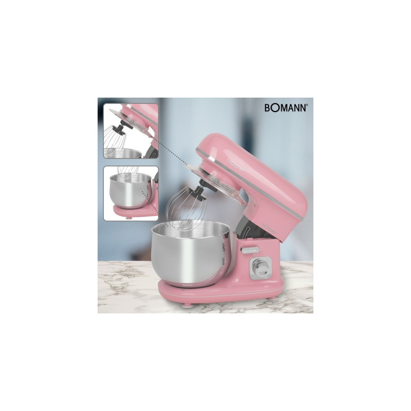 Bomann Knetmaschine KM 6030, Küchenmaschine(rosa/silber, 1.100 Watt)