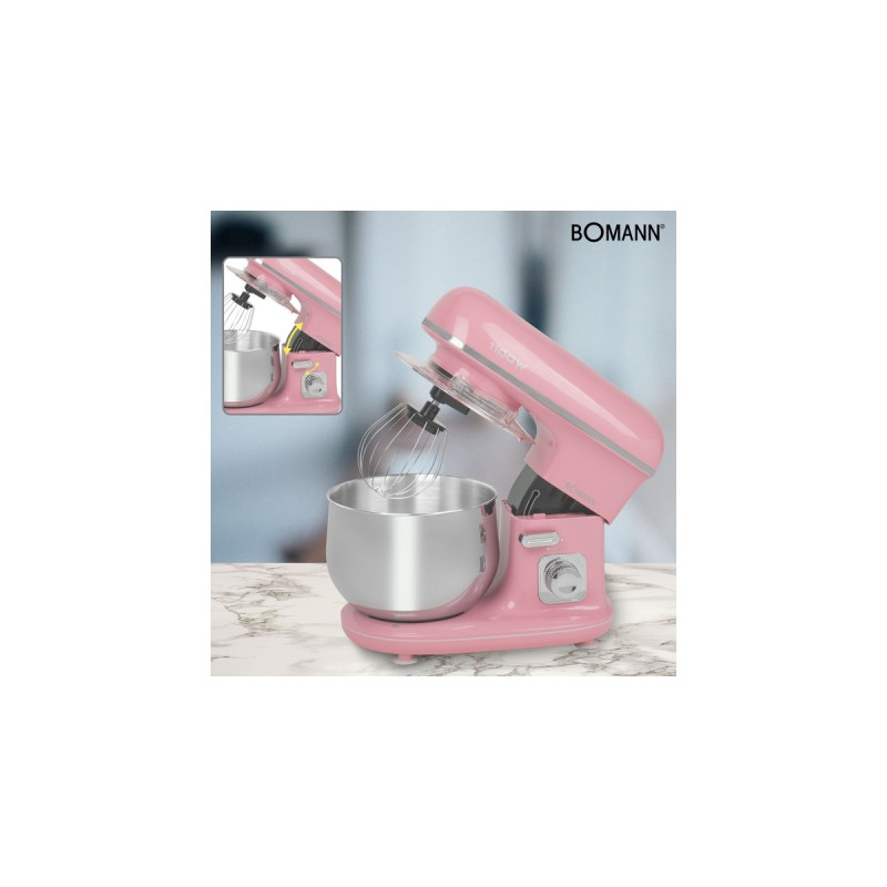 Bomann Knetmaschine KM 6030, Küchenmaschine(rosa/silber, 1.100 Watt)