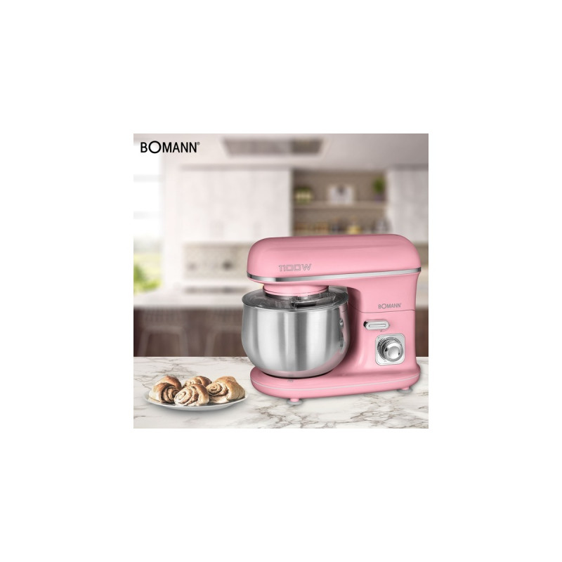 Bomann Knetmaschine KM 6030, Küchenmaschine(rosa/silber, 1.100 Watt)