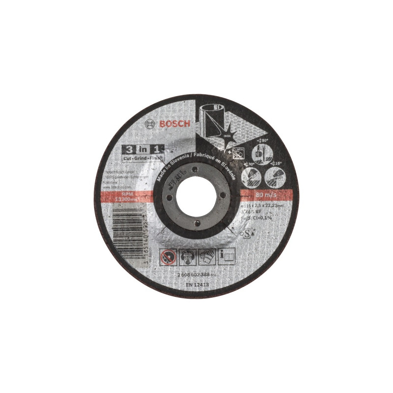 Bosch 3-in-1-Trennscheibe, Ø 115mm(Bohrung 22,23mm, A 46 S BF, gekröpft)