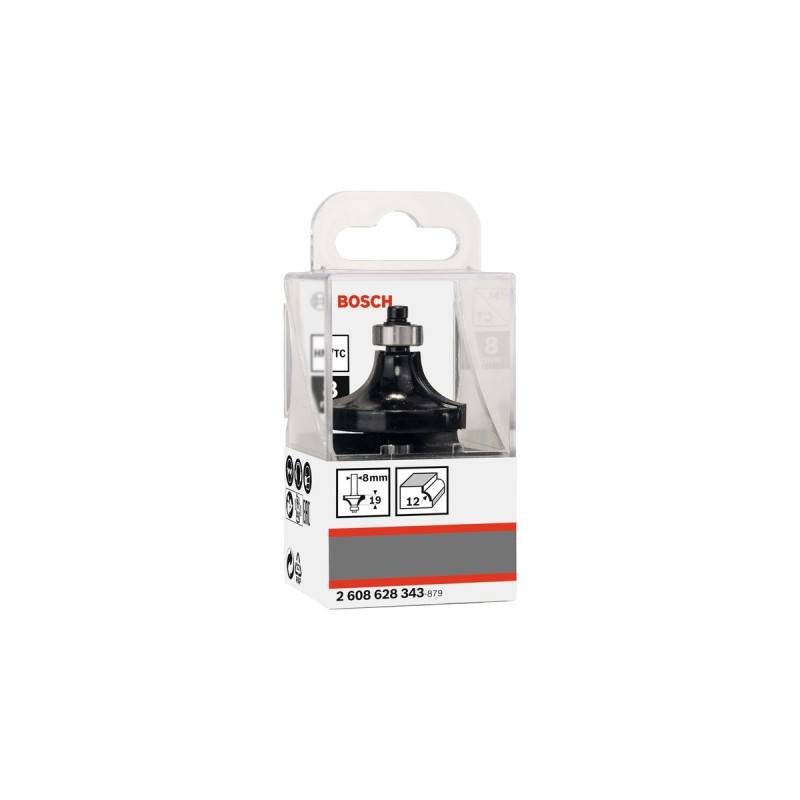 Bosch Abrundfräser Standard for Wood, Radius 12mm(Schaft Ø 8mm, zweischneidig, Anlaufkugellager)