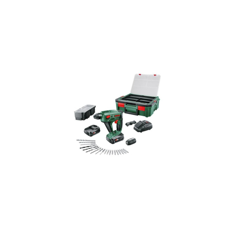 Bosch Akku-Bohrhammer Uneo Maxx, 18Volt(grün/schwarz, 2x Li-Ionen Akku 1,5Ah, 19-teiliges Zubehör, SystemBox, POWER FOR ALL ALLIANCE, Outlet)