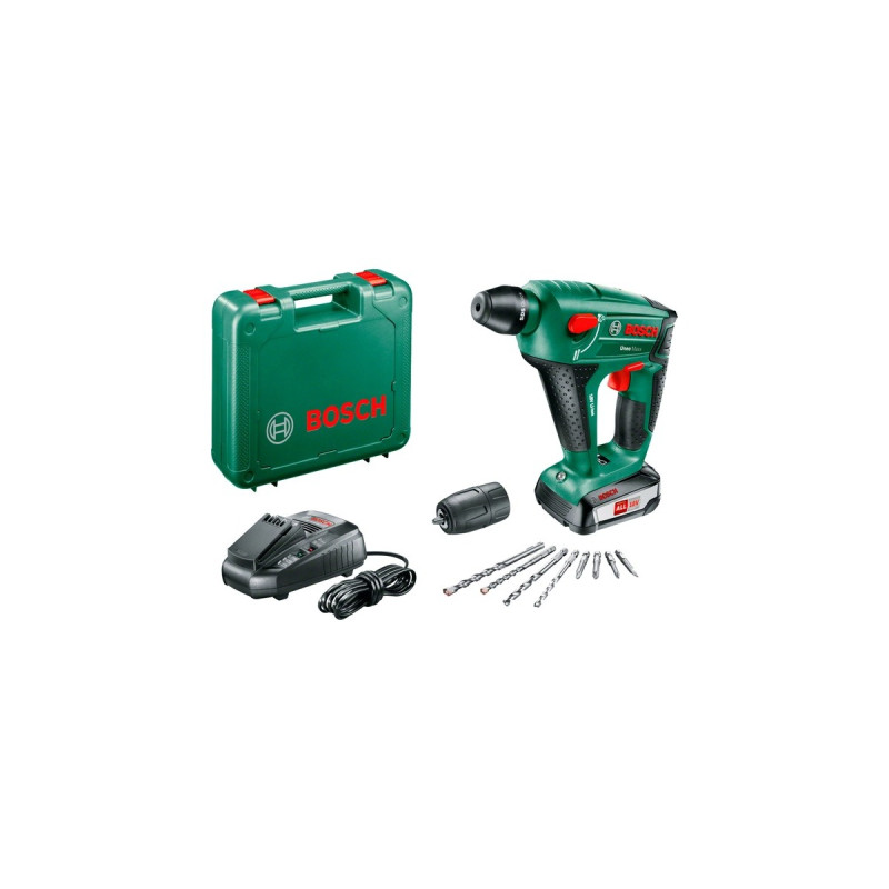 Bosch Akku-Bohrhammer Uneo Maxx, 18Volt(grün/schwarz, Li-Ion-Akku 2,5Ah, im Koffer, POWER FOR ALL ALLIANCE)