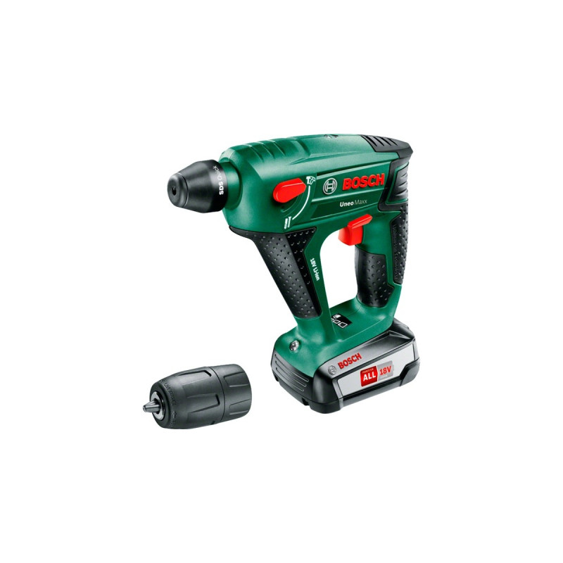 Bosch Akku-Bohrhammer Uneo Maxx, 18Volt(grün/schwarz, Li-Ion-Akku 2,5Ah, im Koffer, POWER FOR ALL ALLIANCE)
