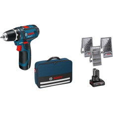 Bosch Akku-Bohrschrauber GSR 12V-15 Professional, 12Volt(blau/schwarz, 1x Li-Ionen Akku 2,0Ah, 1x Li-Ionen Akku 4,0Ah, Bits & Bohrer)