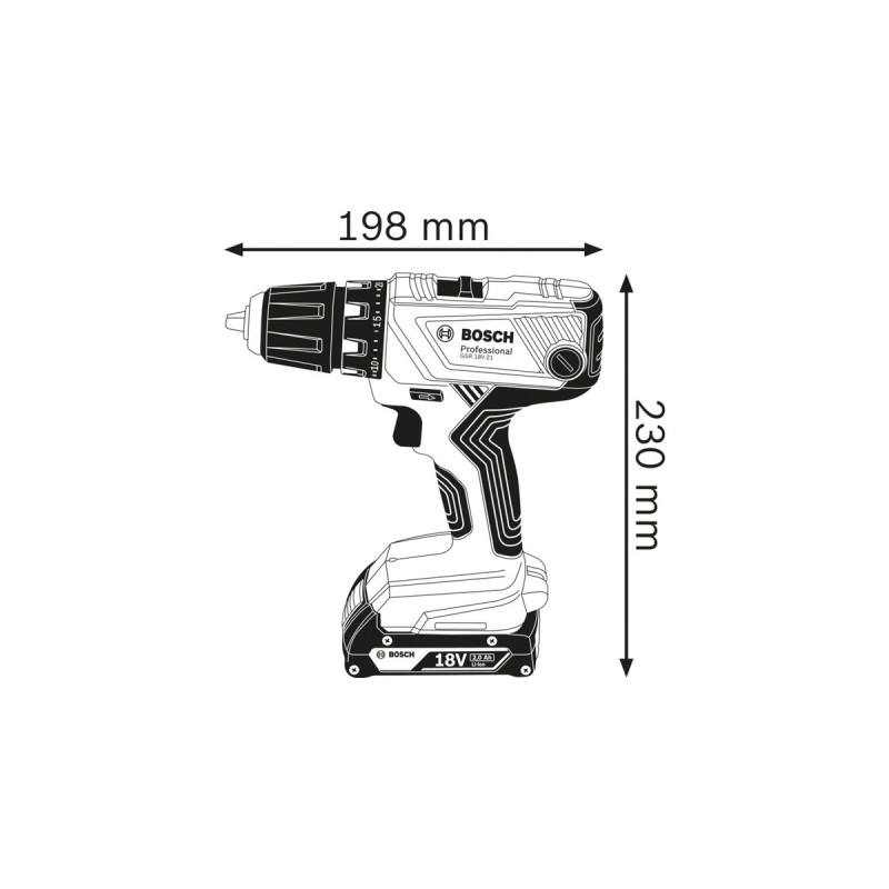 Bosch Akku-Bohrschrauber GSR 18V-21 Professional, 18Volt(blau/schwarz, 2x Li-Ionen Akku 2,0Ah, in L-BOXX)