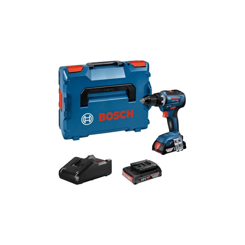 Bosch Akku-Bohrschrauber GSR 18V-55 Professional, 18Volt(blau/schwarz, 2x Li-Ion Akku 2,0Ah, in L-BOXX)