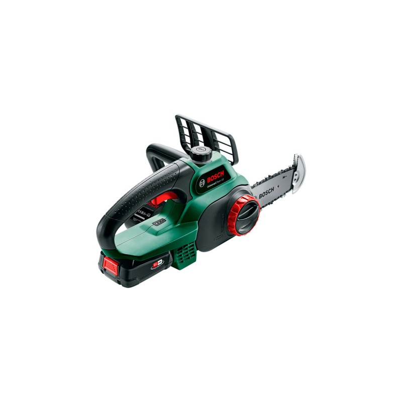 Bosch Akku-Kettensäge UniversalChain 18, 18Volt, Elektro-Kettensäge(grün/schwarz, Li-Ionen Akku 2,5Ah, POWER FOR ALL ALLIANCE)