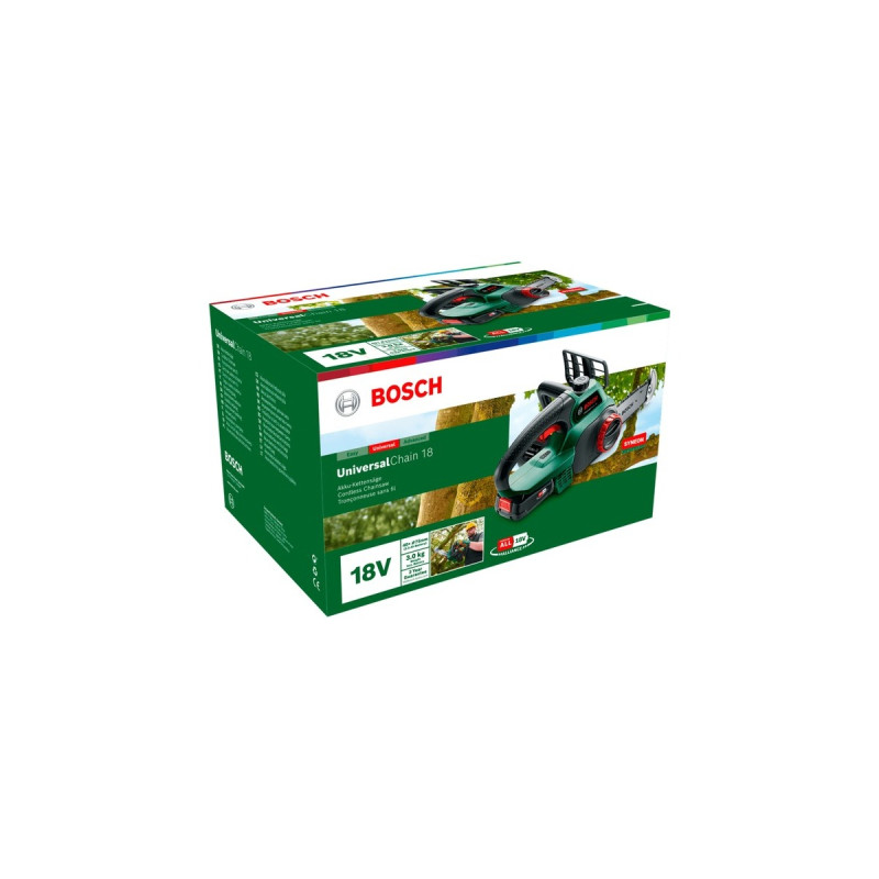 Bosch Akku-Kettensäge UniversalChain 18, 18Volt, Elektro-Kettensäge(grün/schwarz, Li-Ionen Akku 2,5Ah, POWER FOR ALL ALLIANCE)