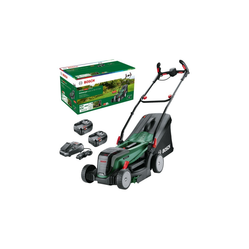 Bosch Akku-Rasenmäher UniversalRotak 2x18V-37-550, 36Volt (2x18V)(grün/schwarz, 2x Li-Ionen Akku 4,0Ah, POWER FOR ALL ALLIANCE)