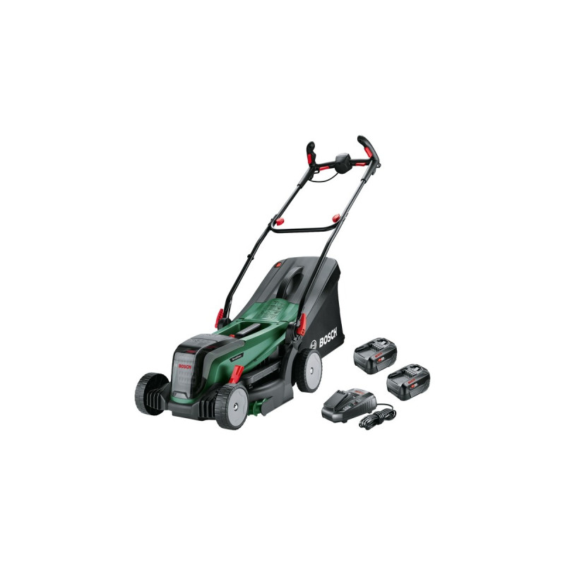 Bosch Akku-Rasenmäher UniversalRotak 2x18V-37-550, 36Volt (2x18V)(grün/schwarz, 2x Li-Ionen Akku 4,0Ah, POWER FOR ALL ALLIANCE)