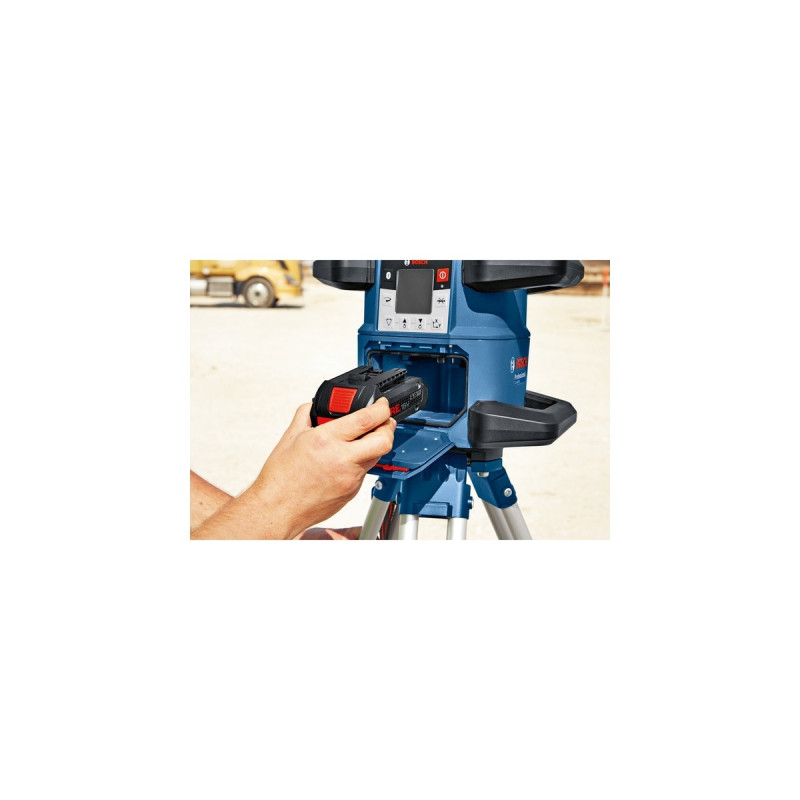 Bosch Akku-Rotationslaser GRL 600 CHV Professional, 18Volt, mit Baustativ(blau, Akku ProCORE18V 4,0Ah, Koffer, rote Laserlinie)