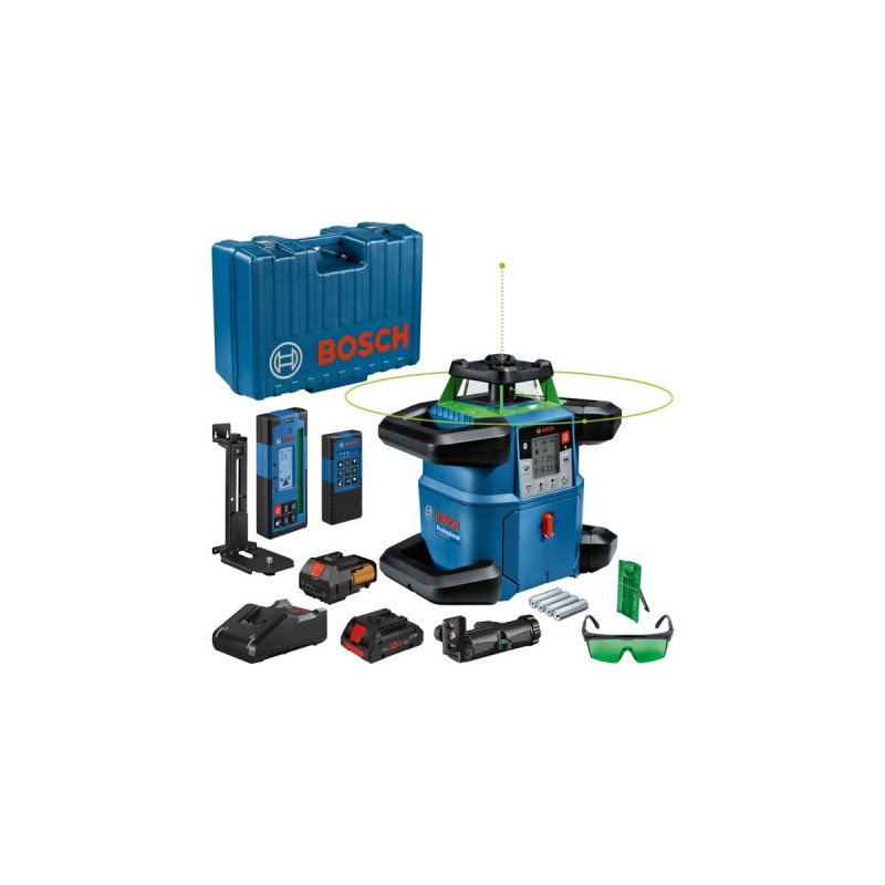 Bosch Akku-Rotationslaser GRL 650 CVHG Professional, 18Volt, mit Halterung(blau, Akku ProCORE18V 4,0Ah, Koffer, grüne Laserlinie)