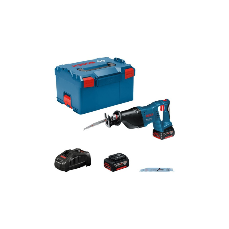 Bosch Akku-Säbelsäge GSA 18 V-LI Professional, 18 Volt(blau/schwarz, 2x Li-Ionen Akku 5,0Ah, in L-BOXX)