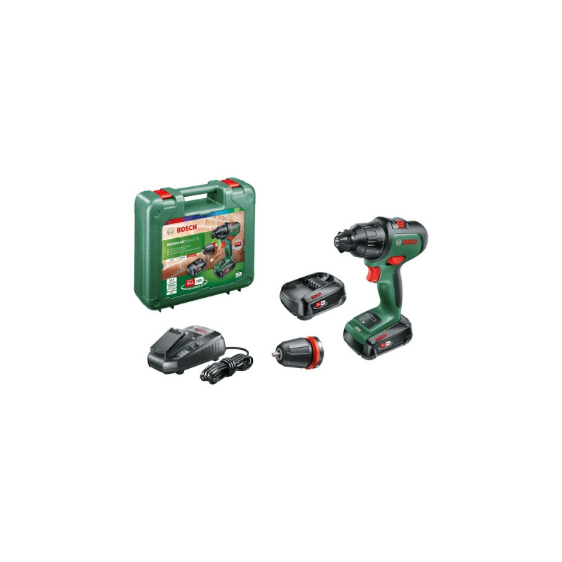 Bosch Akku-Schlagbohrschrauber AdvancedImpact 18(grün/schwarz, 2x Li-Ionen Akku 2,5Ah, Koffer, POWER FOR ALL ALLIANCE)