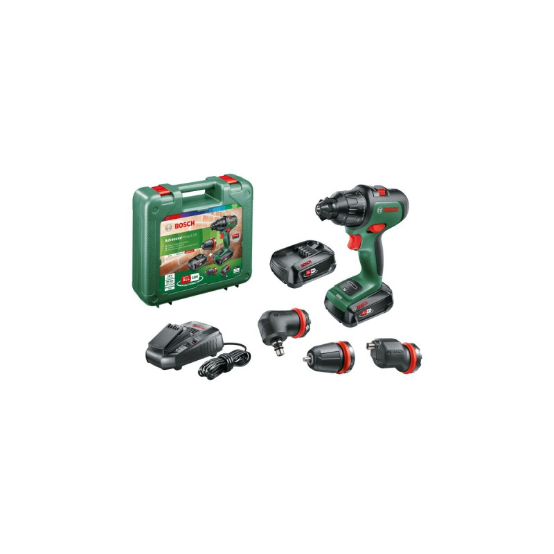 Bosch Akku-Schlagbohrschrauber AdvancedImpact 18, mit Aufsätzen(grün/schwarz, 2x Li-Ionen Akku 2,5Ah, Koffer, POWER FOR ALL ALLIANCE)