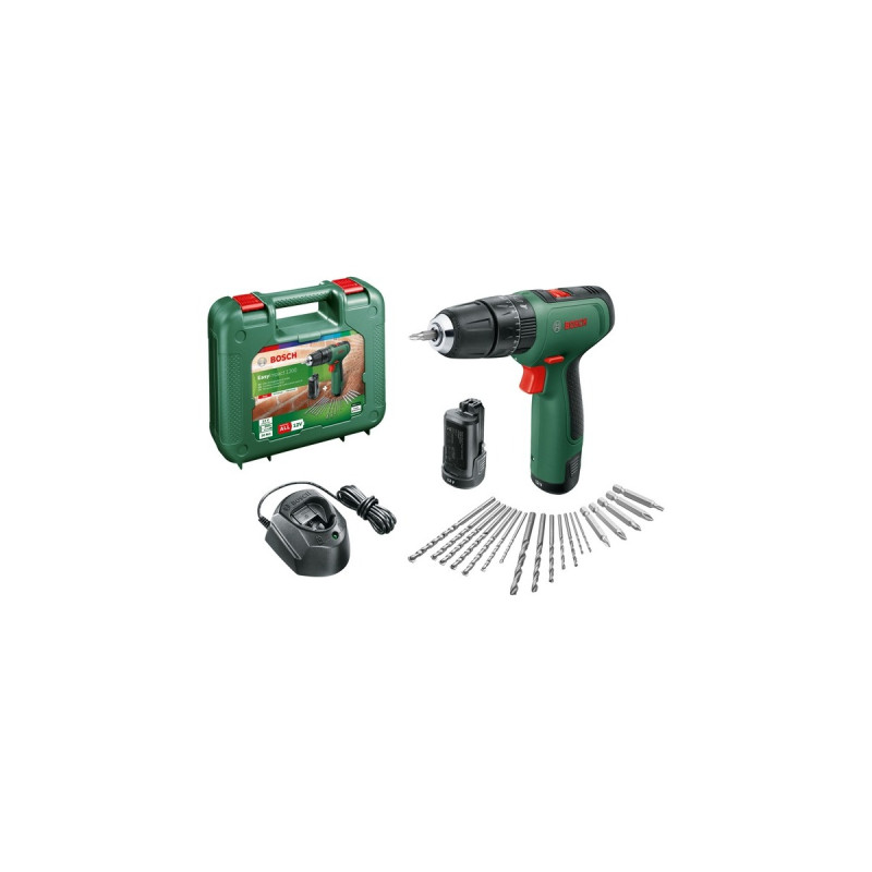 Bosch Akku-Schlagbohrschrauber EasyImpact 1200 + Bit- und Bohrer-Set(grün/schwarz, 2x Li-Ionen Akku 1,5Ah, Koffer)