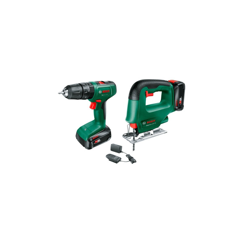 Bosch Akku-Schlagbohrschrauber EasyImpact 18V-40 & Akku-Stichsäge EasySaw 18V-70, Werkzeug-Set(grün/schwarz, 2x Li-Ionen Akku 2,0Ah, Koffer, POWER FOR ALL ALLIANCE)