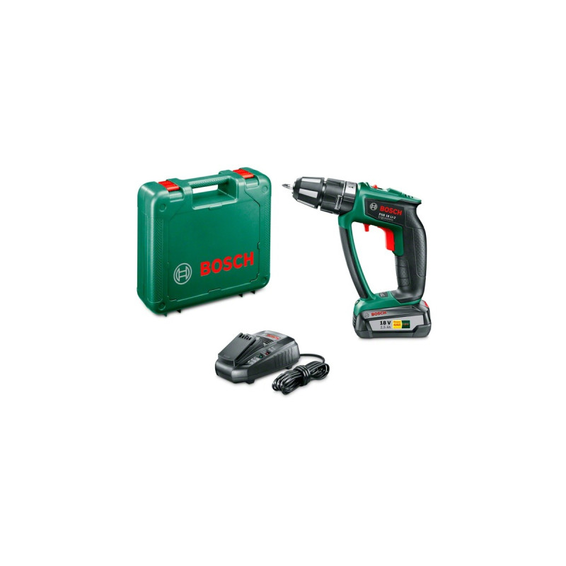 Bosch Akku-Schlagbohrschrauber PSB 18 LI-2 Ergonomic, 18Volt, Schlagbohrmaschine(grün/schwarz, Li-Ionen Akku 2,5Ah, POWER FOR ALL ALLIANCE)