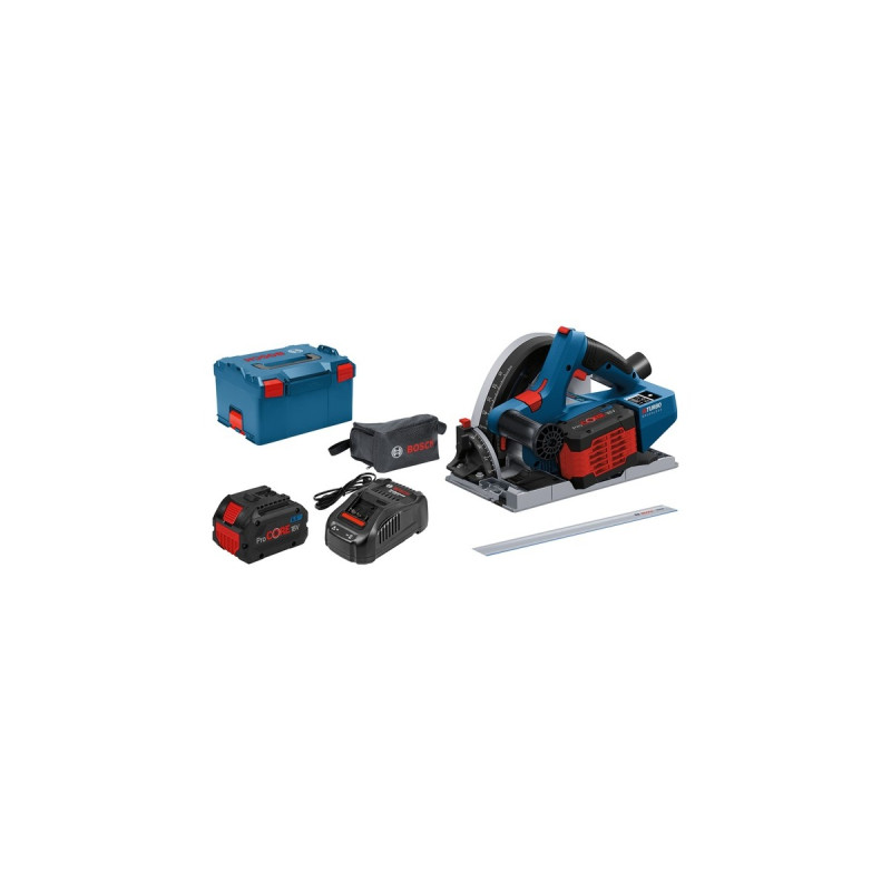 Bosch Akku-Tauchsäge BITURBO GKT 18V-52 GC Professional, Handkreissäge(blau/schwarz, 2x Akku ProCORE18V 5,5Ah, Führungsschiene, L-BOXX)