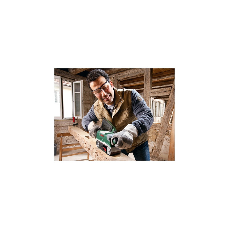 Bosch Bandschleifer PBS 75 AE, Set(grün, 750 Watt, Parallel- und Winkelanschlag)