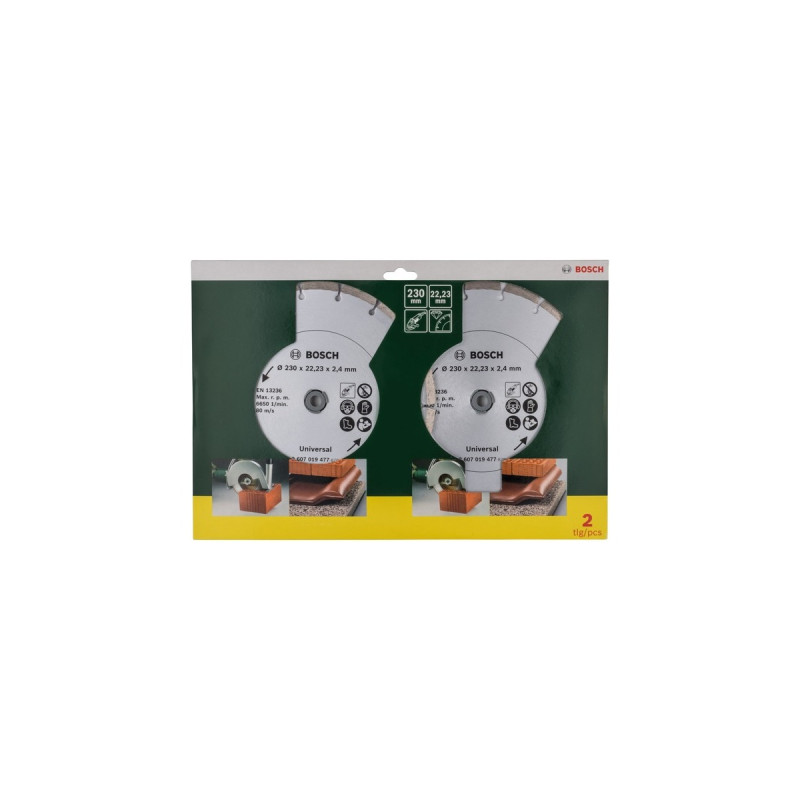 Bosch Diamanttrennscheibe Universal, Ø 230mm(2 Stück, Bohrung 22,23mm)