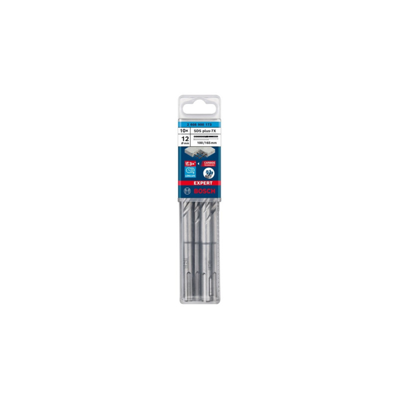 Bosch Expert Hammerbohrer SDS-plus-7X, Ø 12mm, 10 Stück(Arbeitslänge 100mm)