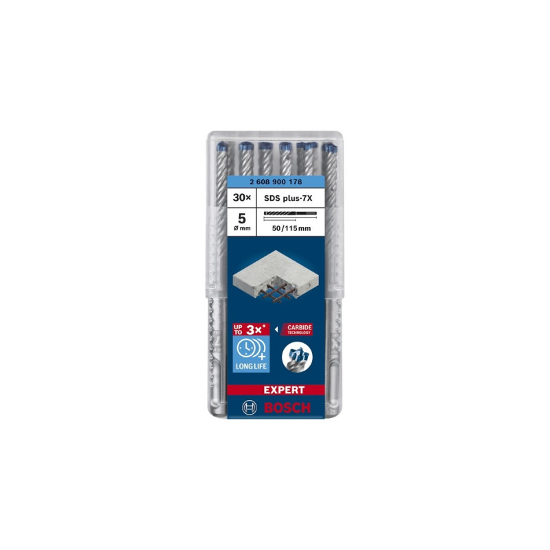 Bosch Expert Hammerbohrer SDS-plus-7X, Ø 5mm, 30 Stück(Arbeitslänge 50mm)