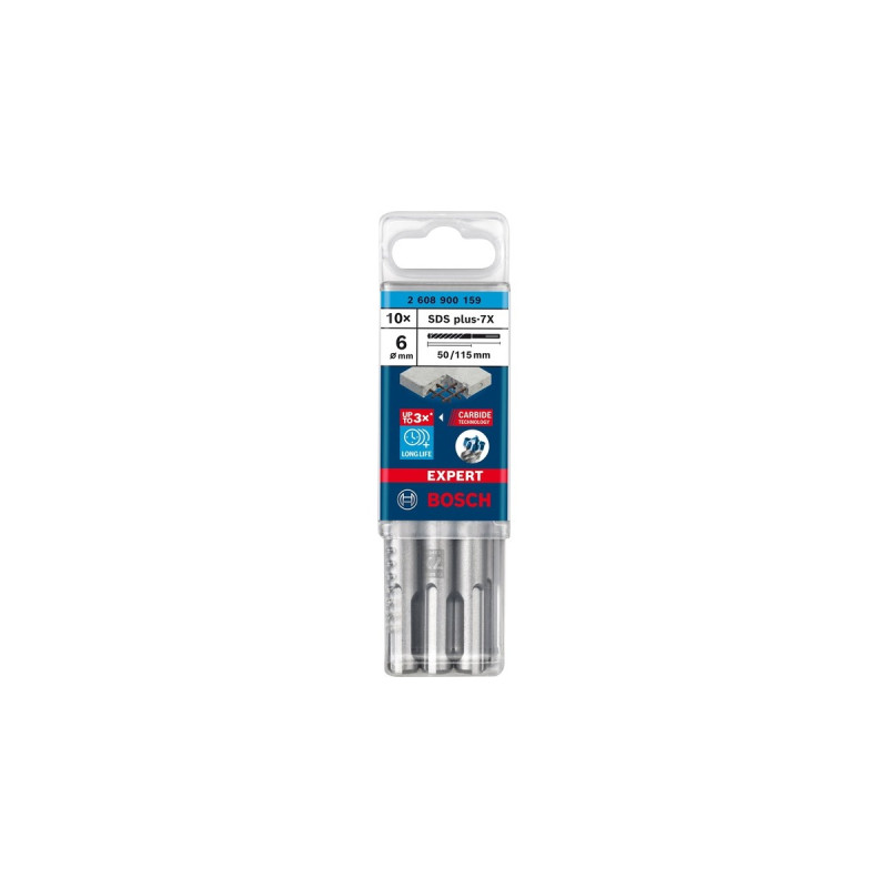 Bosch Expert Hammerbohrer SDS-plus-7X, Ø 6mm, 10 Stück(Arbeitslänge 50mm)