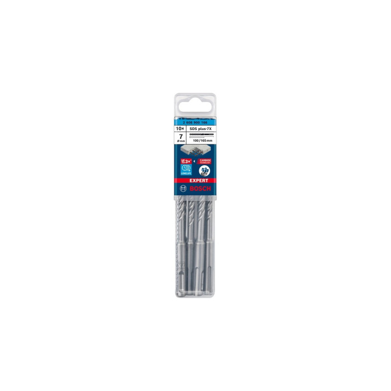 Bosch Expert Hammerbohrer SDS-plus-7X, Ø 7mm, 10 Stück(Arbeitslänge 100mm)