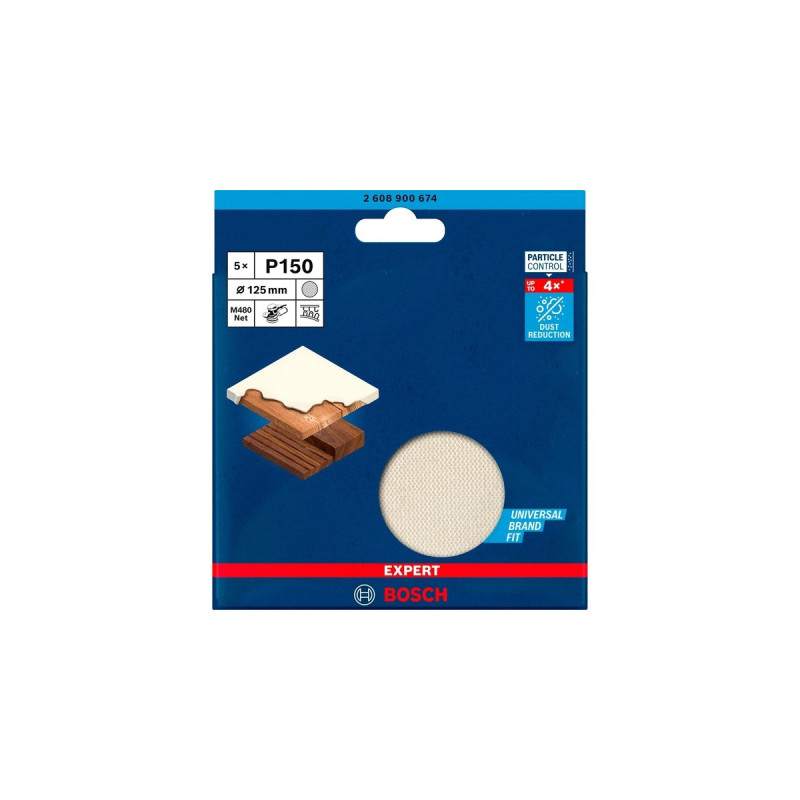 Bosch Expert M480 Netzstruktur-Schleifblatt Ø 125mm, K150(5 Stück, für Exzenterschleifer)