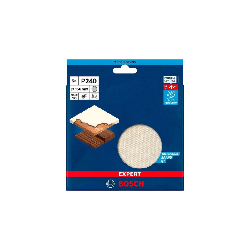 Bosch Expert M480 Netzstruktur-Schleifblatt Ø 150mm, K240(5 Stück, für Exzenterschleifer)
