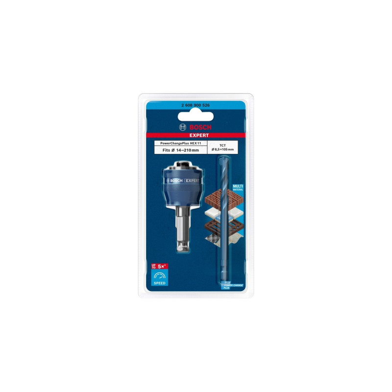 Bosch Expert Power Change Plus Adapter, Hex 11mm(blau, 2-teilig, mit TCT Zentrierbohrer Ø 8,5mm x105mm)