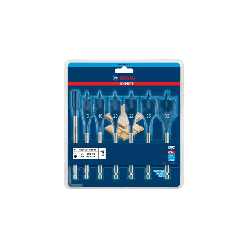 Bosch Expert Self Cut Speed Flachfräsbohrer-Satz, 7-teilig,Ø 16 - 32mm(Länge 152mm, inkl. 1 Verlängerung)