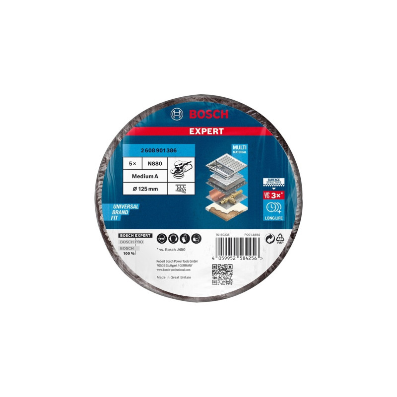 Bosch Expert Vliesscheibe N880 Medium S, Ø 125mm, Schleifblatt(schwarz, 5 Stück, für Exzenterschleifer)