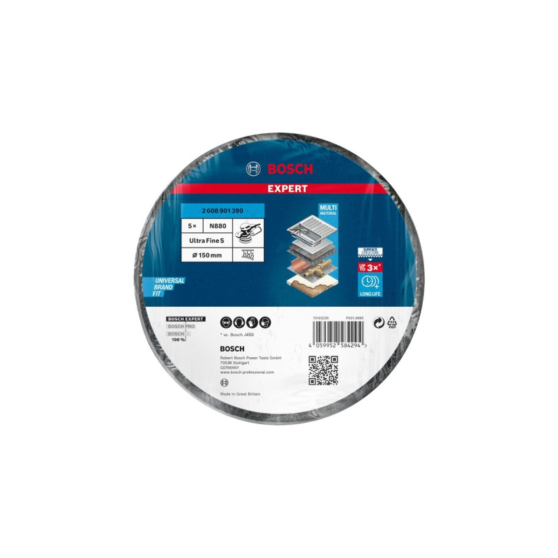 Bosch Expert Vliesscheibe N880 Ultrafein, Ø 150mm, Schleifblatt(grau, 5 Stück, für Exzenterschleifer)