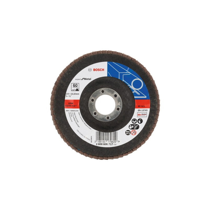 Bosch Fächerschleifscheibe X551 Expert for Metal, Ø 125mm, K60(Bohrung 22,23mm, abgewinkelt)