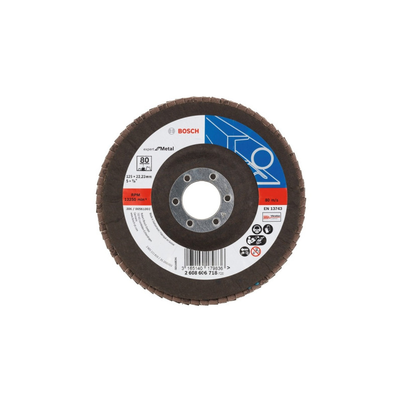 Bosch Fächerschleifscheibe X551 Expert for Metal, Ø 125mm, K80(Bohrung 22,23mm, abgewinkelt)