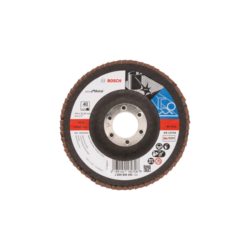 Bosch Fächerschleifscheibe X571 Best for Metal, Ø 115mm, K40(Bohrung 22,23mm, gerade)