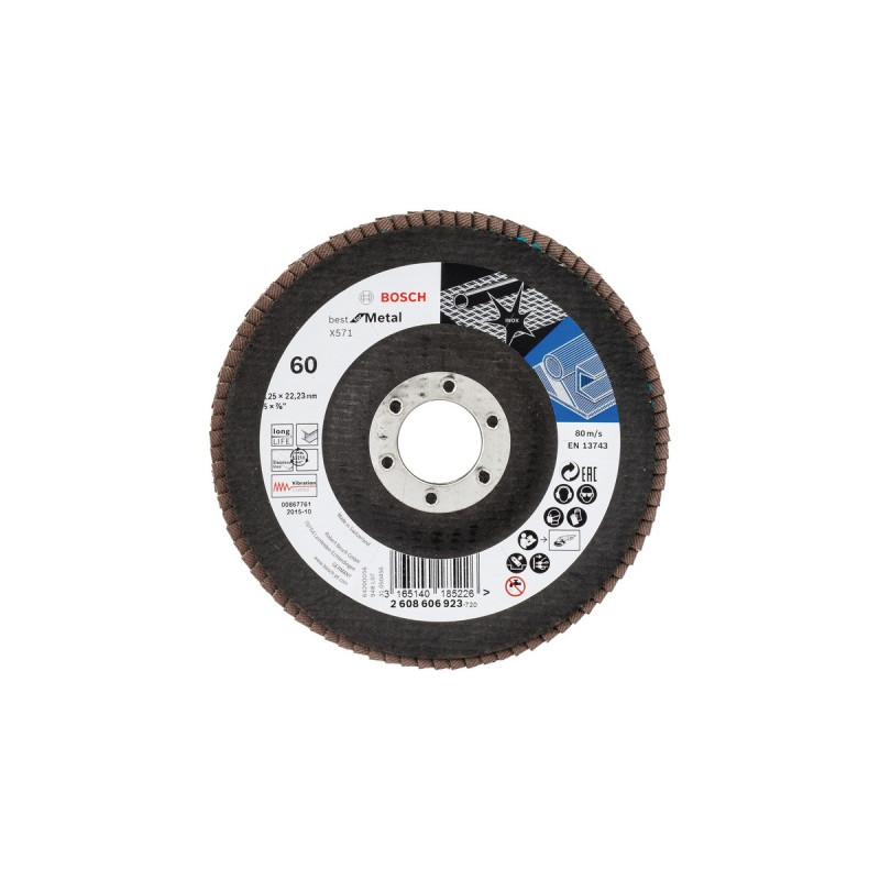 Bosch Fächerschleifscheibe X571 Best for Metal, Ø 125mm, K60(Bohrung 22,23mm, gerade)