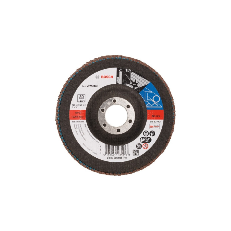 Bosch Fächerschleifscheibe X571 Best for Metal, Ø 125mm, K80(Bohrung 22,23mm, gerade)