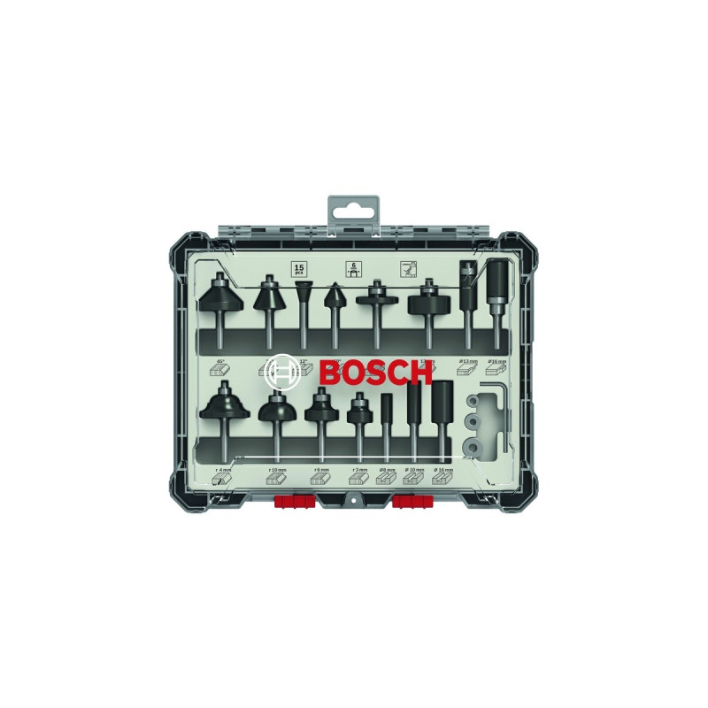 Bosch Fräser-Set, 15-teilig(6mm-Schaft)
