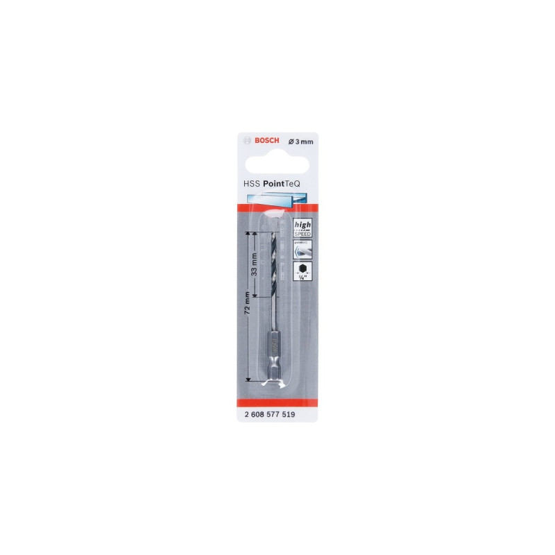 Bosch HSS-Spiralbohrer PointTeQ Hex, Ø 3mm(Arbeitslänge 33mm)