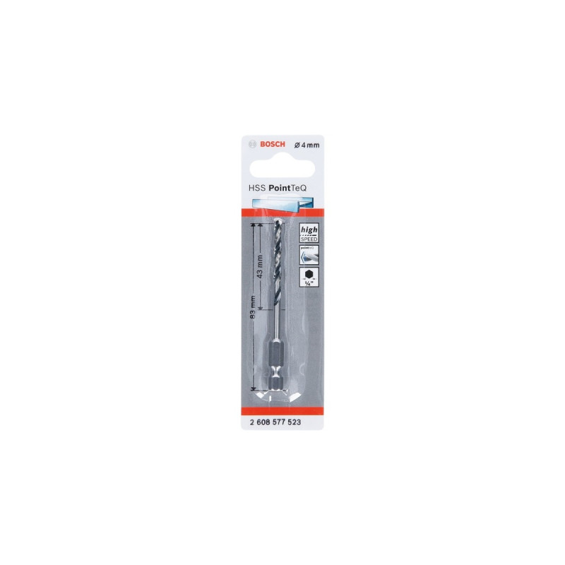Bosch HSS-Spiralbohrer PointTeQ Hex, Ø 4mm(Arbeitslänge 43mm)